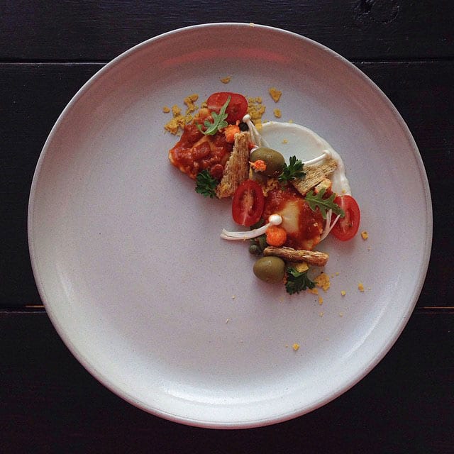 "CHEF BOYARDEE BEEF "RAVIOLI, SHARDS OF TRISCUIT CRACKER AND A MIRACLE WHIP CREMA" / © @chefjacqueslamerde / Instagram