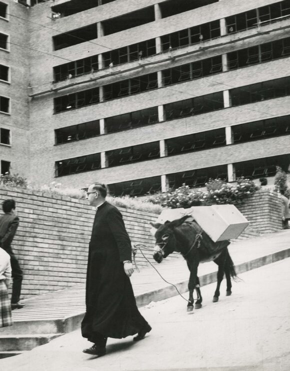 Priest with his mule, Bogota, 1964. Silver print. Copyright Manuel H.