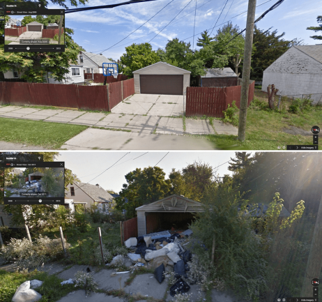 Détroit, avant/après sur Google Street View
